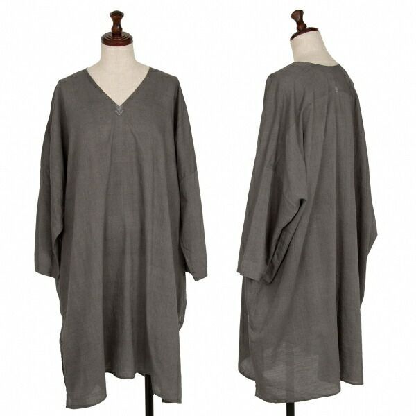 ヨーガンレール ババグーリJURGEN LEHL Babaghuri コットンVネックチュニックワンピース グレーM