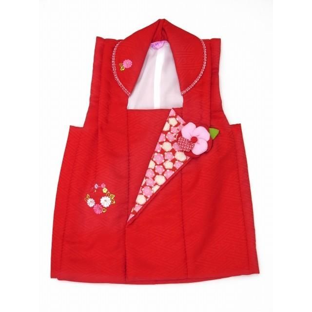 七五三 着物 被布コート 合繊 式部浪漫ブランド3歳女の子用 赤 花輪