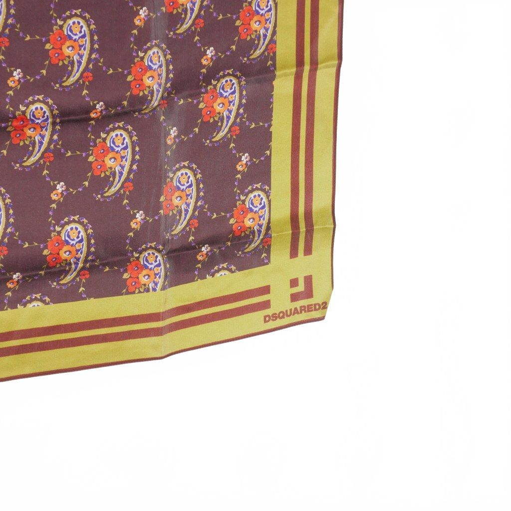【中古】ディースクエアード DSQUARED2 23AW シルク スカーフ ストール スクエア 総柄 ブラウン系 S82FU0007 国内正規 ディースクエアード DSQUARED2 23AW シルク スカーフ ストール