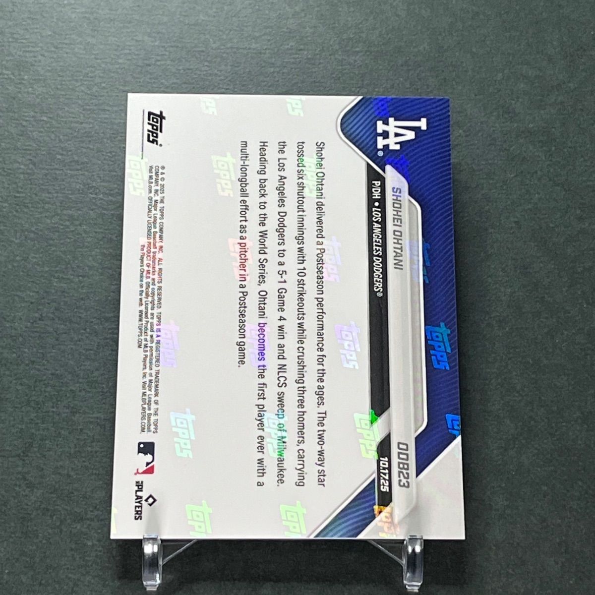 スリーブ ローダー入り ボーナスカード 大谷翔平 3 HR＆6回無失点の歴史的試合 2025 Topps now ODB 23 Los Angeles Dodgers