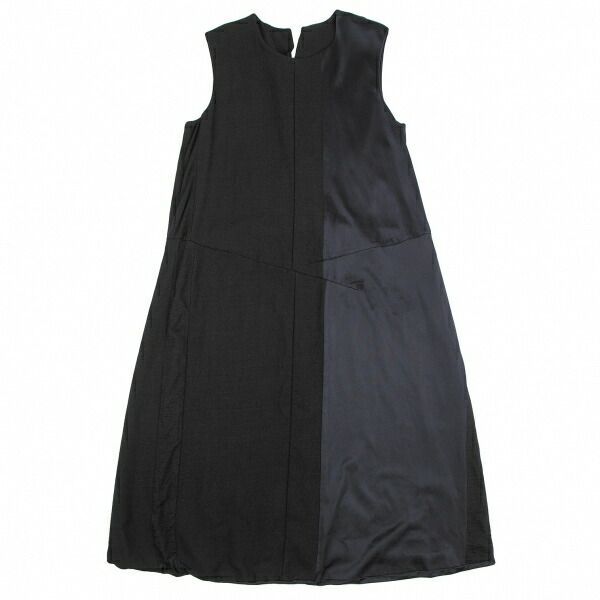 トリココムデギャルソンtricot COMME des GARCONS ウール染色異素材切替ノースリーブワンピース 紺黒M位