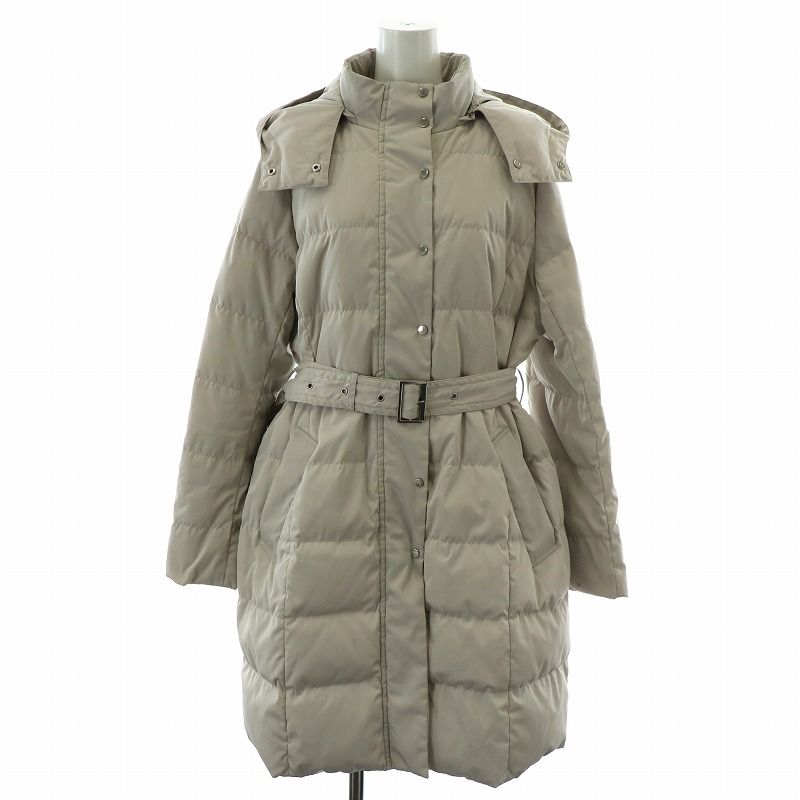 Aquascutum フード付きグレーアウター アクアスキュータム AQUASCUTUM ダウンコート ロング シングル ベルト