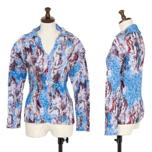 イッセイミヤケISSEY MIYAKEモザイクプリントストレッチプリーツ