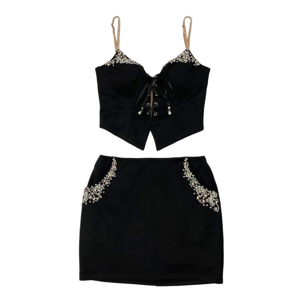 エンジェルアール バストポケットビジューレースアップセパレートタイトマイクロミニドレス