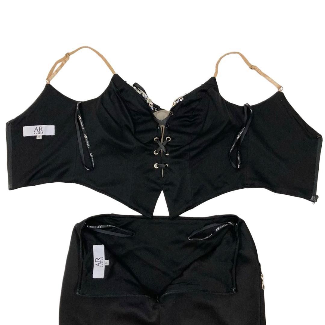 バストポケットビジューレースアップセパレートタイトマイクロミニドレス AR