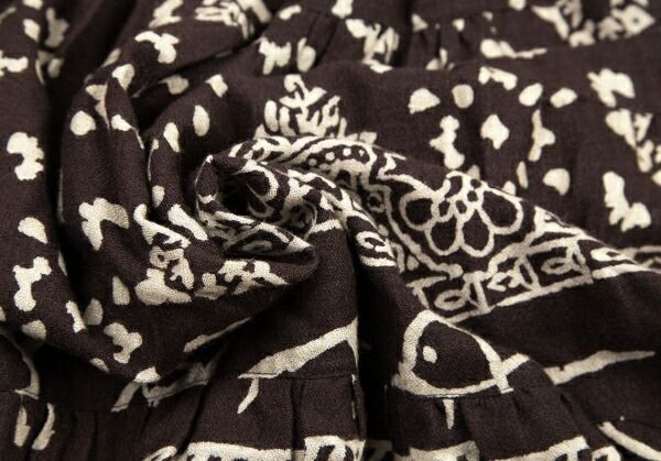 イッセイミヤケISSEY MIYAKEI.S. 花柄レーヨンウールスカート 焦げ茶M