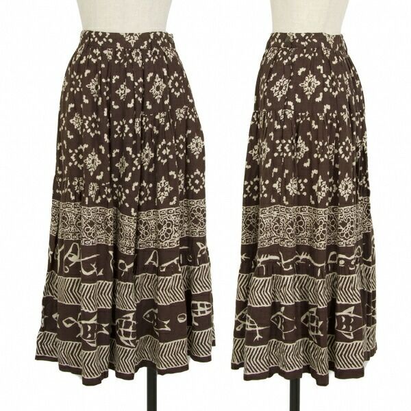 イッセイミヤケISSEY MIYAKEI.S. 花柄レーヨンウールスカート 焦げ茶M