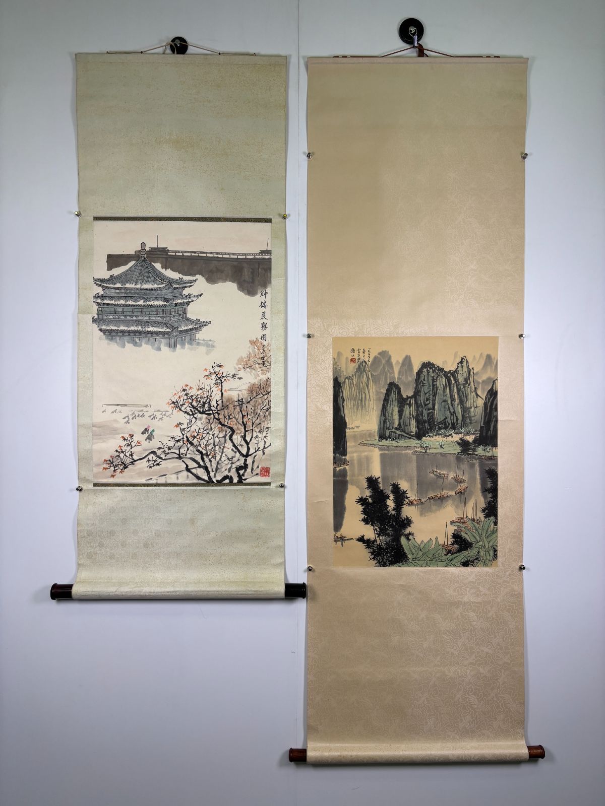 中国書道2幅組 劉子榮 希夷 行書 掛軸 立軸 和室 茶室に 唐詩 宣陽山人