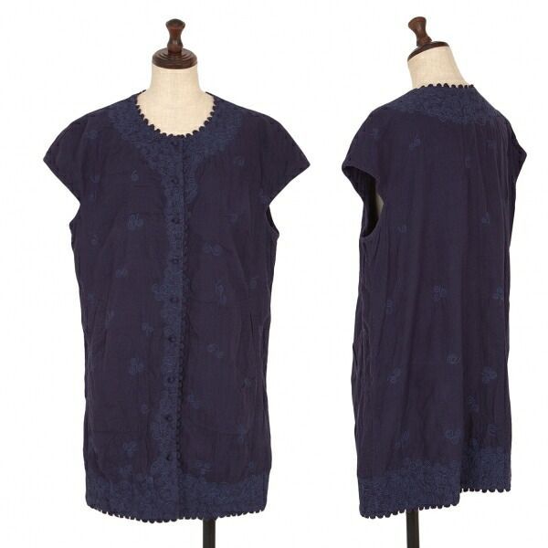 イッセイミヤケ ハートISSEY MIYAKE HaaT 手染めうずまき刺繍ノースリーブシャツワンピース 紺2