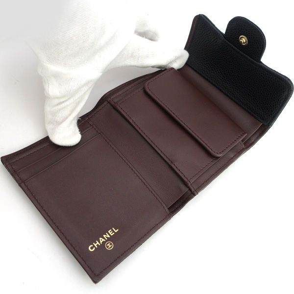  CHANEL シャネル ココマーク キャビアスキン 三つ折り財布 ブラック 財布 サイフ ウォレット wallet コイン ブランド 二つ折り財布 折り財布