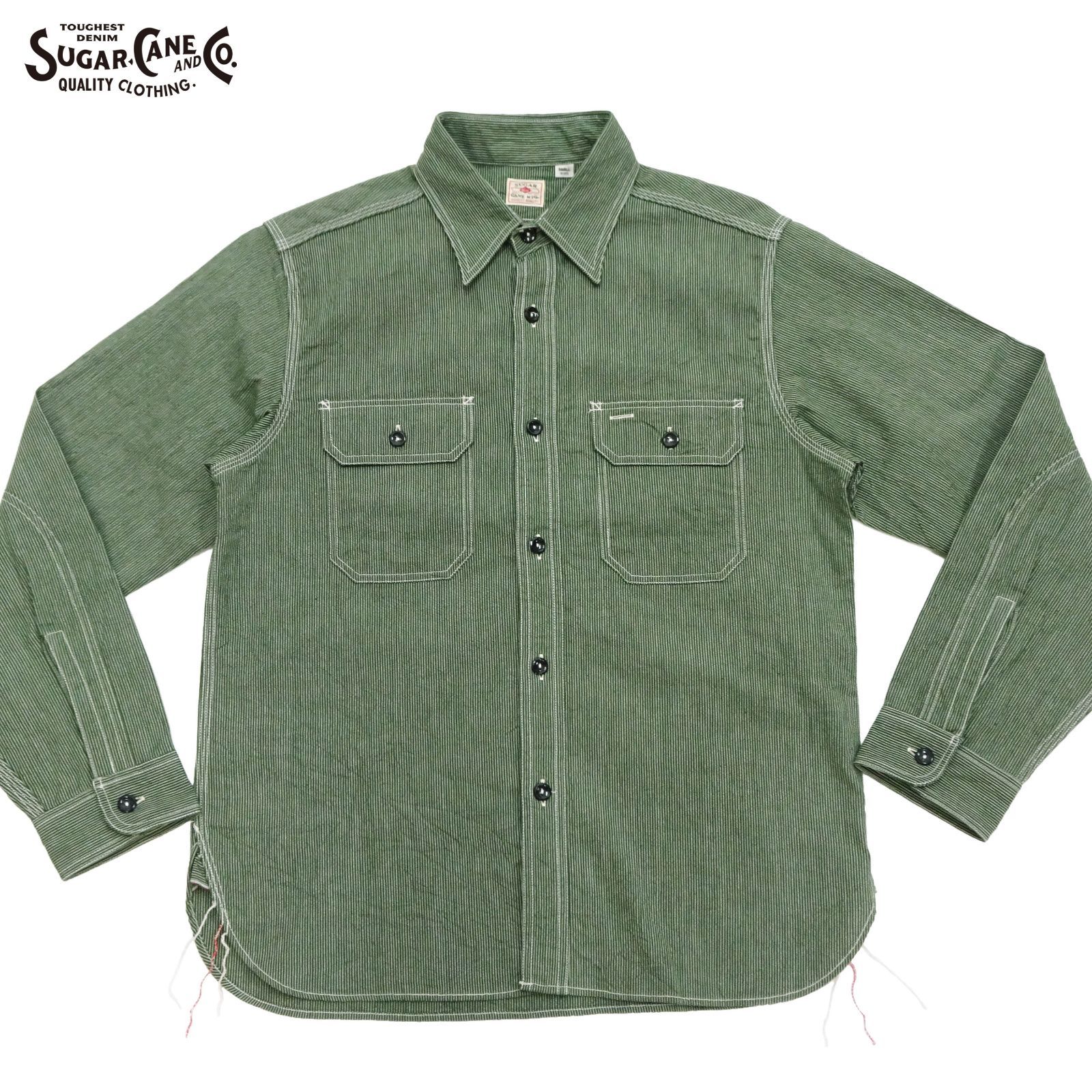 シュガーケーン 長袖シャツ SC 25511 ジーンコードストライプ Sugar Cane メンズ ワークシャツ 149 オリーブ
