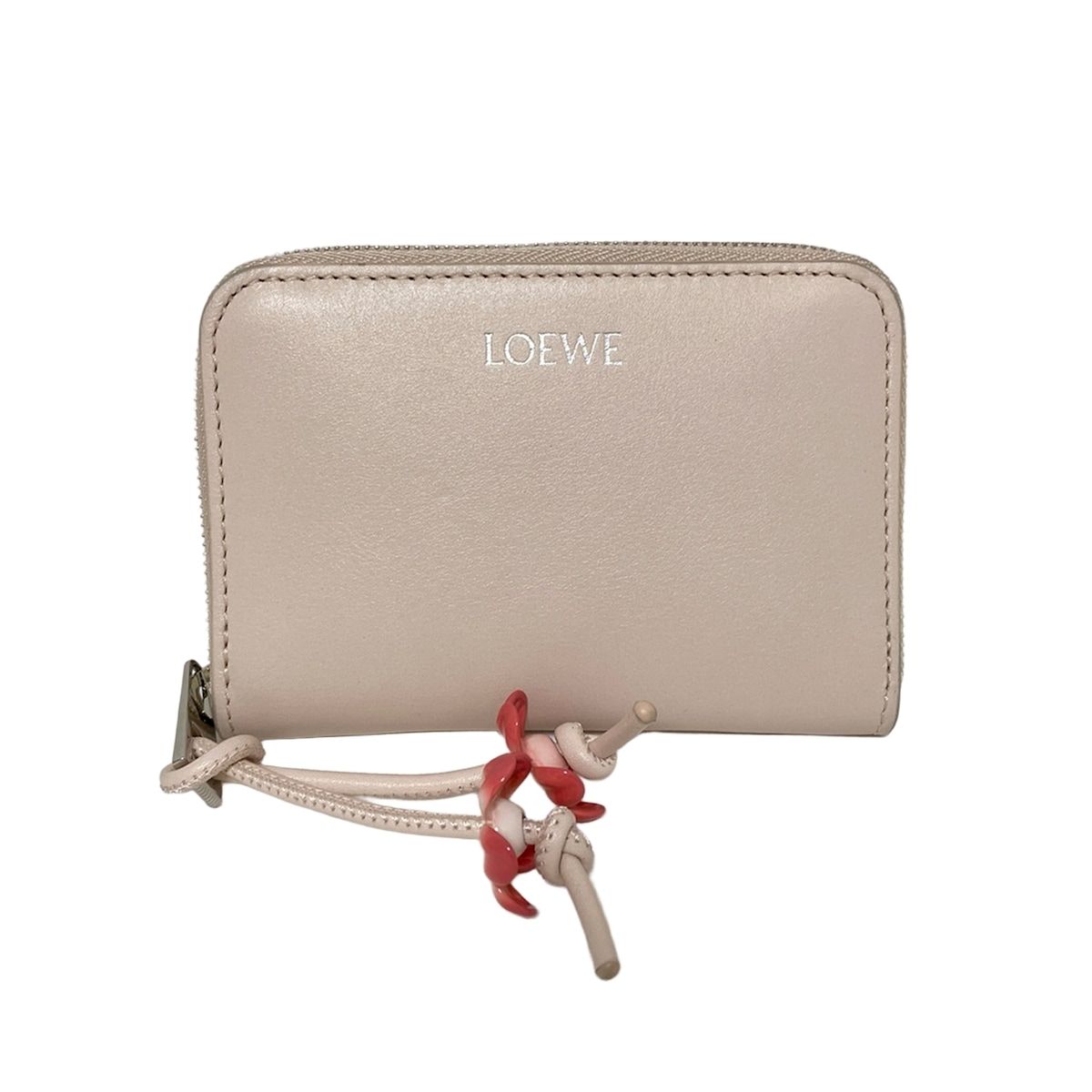 LOEWE ロエベ コインケース ジップ コインパース ライトピンク デイジーフラワー|ラウンドファスナー レザー