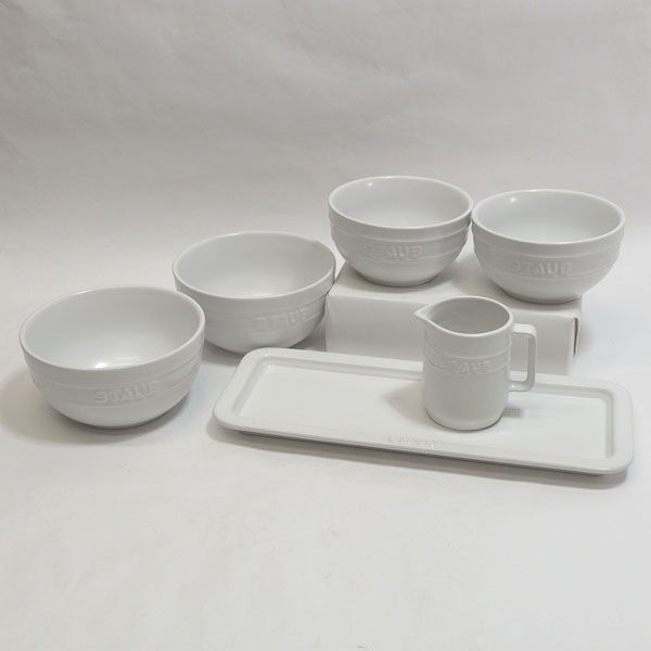 STAUB 洋食器 ストウブ ペアボウル２種 ピッチャー＆トレイセット ホワイト ギフト セット