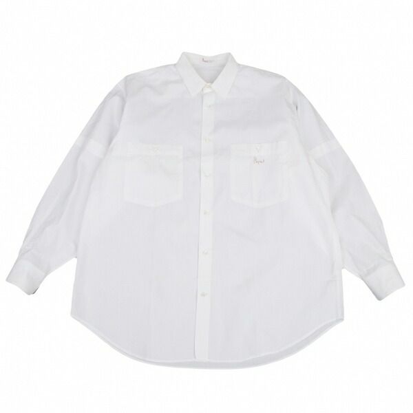 パパスPapas コットンロゴワンポイント刺繍シャツ 白M