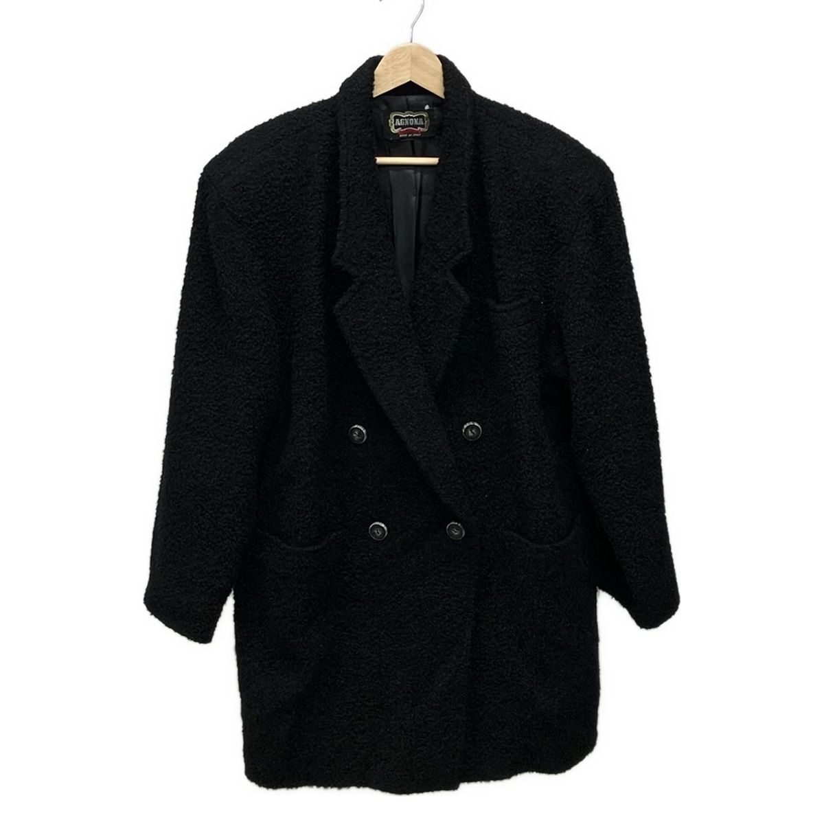 AGNONA(アニオナ) コート レディース美品 - 黒 長袖/肩パッド/秋/冬