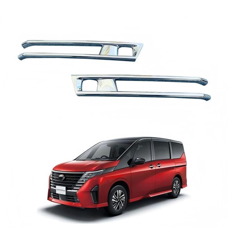 送料無料 日産 セレナ C28系 専用 フロントバンパー フォグランプ ガーニッシュ メッキ仕上げ フォグ枠カバー ドレスアップ 外装 カスタム