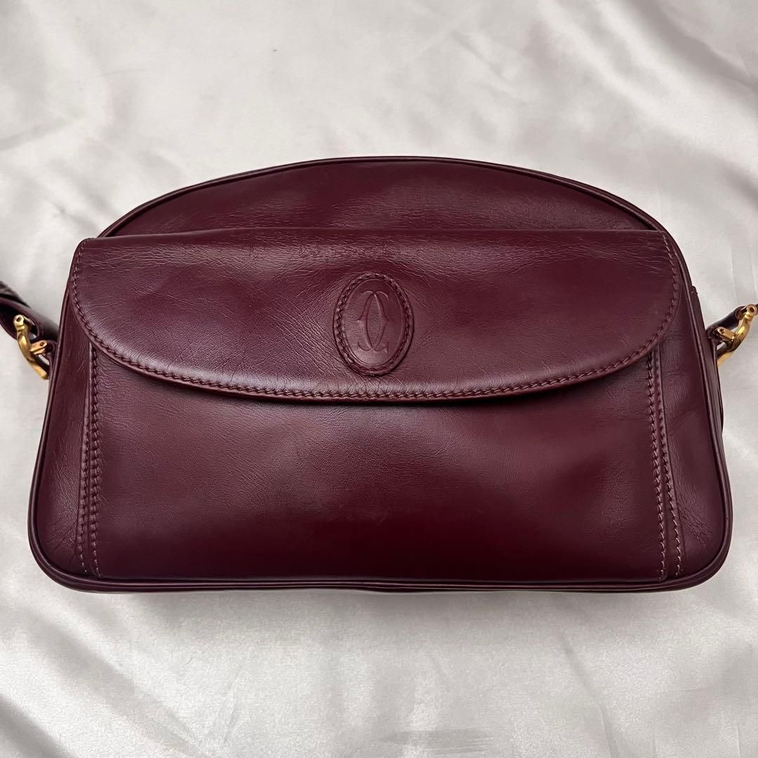 ✨Gカード付き極美品✨カルティエ　90sマストライン　ショルダーバッグ　ボルドー ◇Gカード付き美品◇カルティエ マストライン ショルダーバッグ
