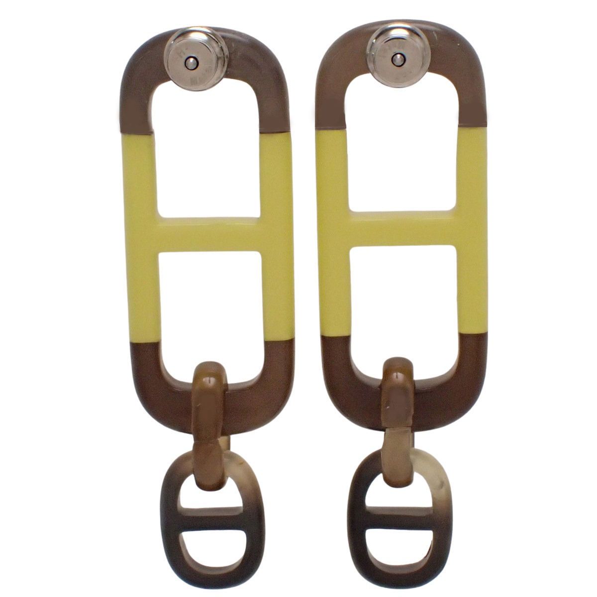 HERMES エルメス アマールピアス バッファローホーン ピアス ジュエリー ブラウン茶 イエロー黄 レディース アラモード