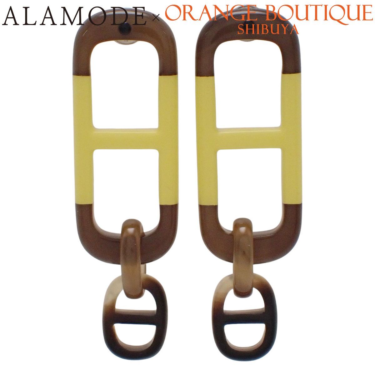 HERMES エルメス アマールピアス バッファローホーン ピアス ジュエリー ブラウン茶 イエロー黄 レディース アラモード