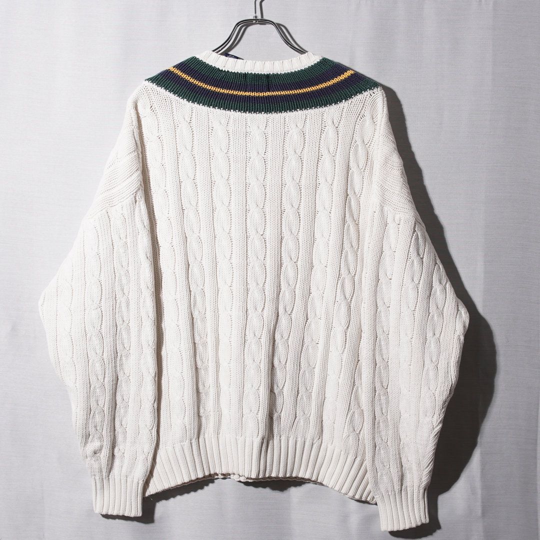 激レア 90s UK製 GAP ギャップ クリケットニット XL ホワイト 3Dニット 