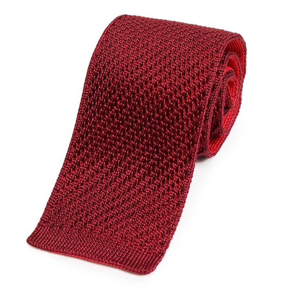 エルメス CRAVATE TRICOT DE SOIE ユニ ニットタイ Hロゴ 刺繍 6 CM ネクタイ シルク100％ ボルドー ルージュ レッド HERMES