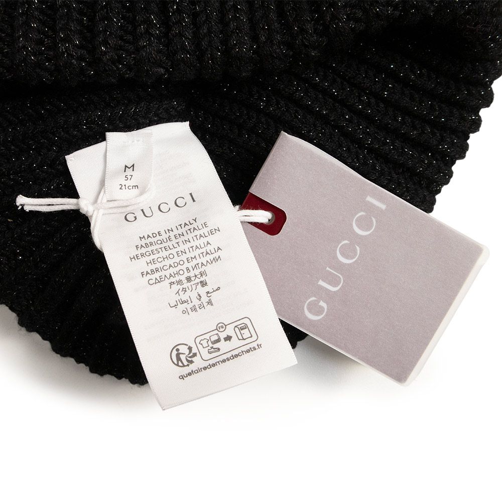 （新品・未使用品）グッチ GUCCI ダブルＧ リブニット ラメ ハット ニットキャップ ニット帽 帽子 Ｍサイズ 57CM ウール レーヨン ブラック ゴールド金具 809172 グッチ ダブルG リブニット ラメ ハット ニットキャップ ニット帽