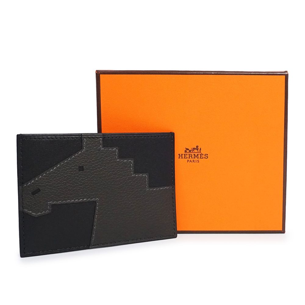 エルメス シュヴァル ピクト 馬 ホース カードケース パスケース 名刺入れ 定期入れ ヴォータデラクト ヴォーエバー レザー ノワール ヴェールブロンズ ブラック グレー W刻印 HERMES