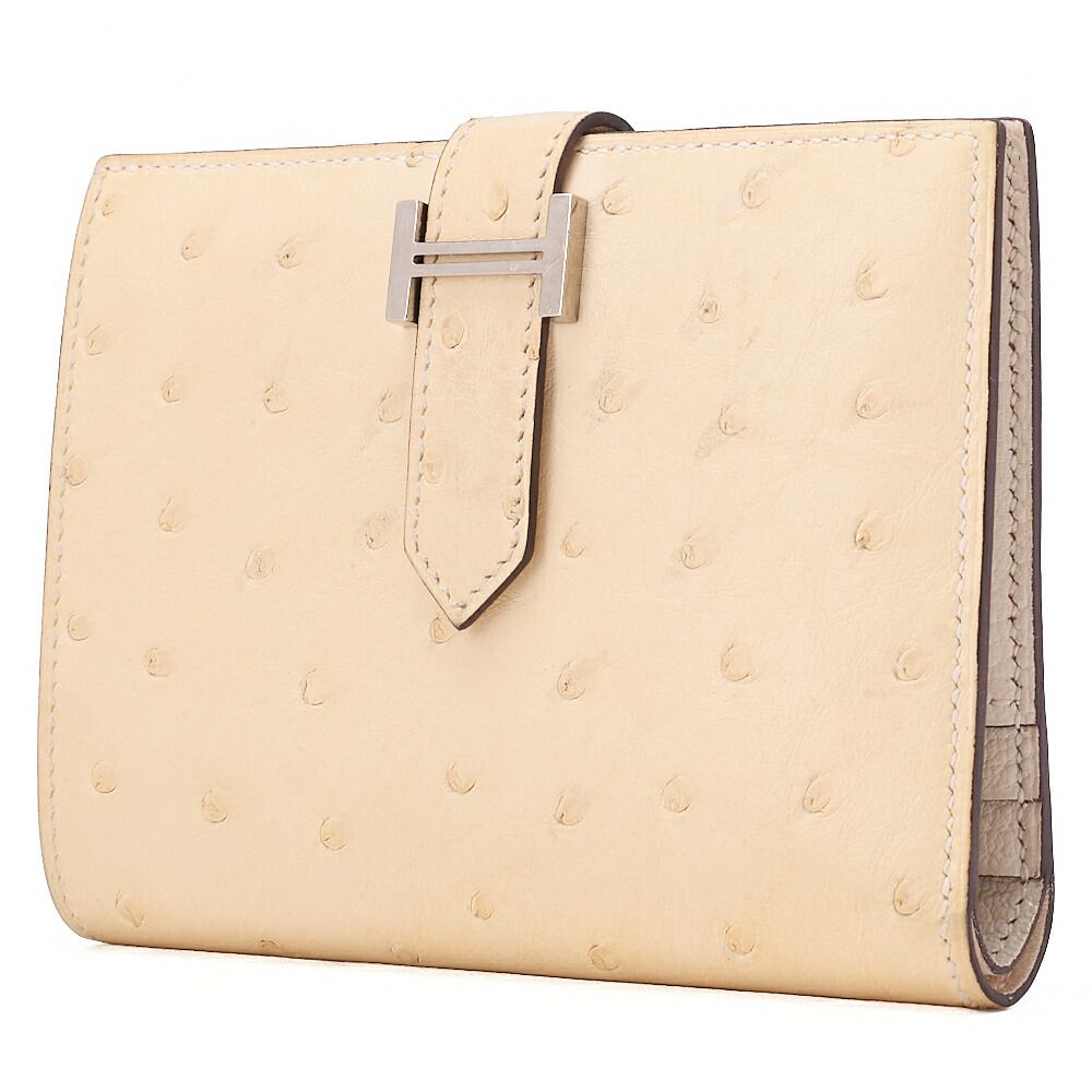 HERMES エルメス ベアンコンパクト 2つ折り財布 オーストリッチ ナタ シルバー金具 レディースウォレット レディース財布 札入れ