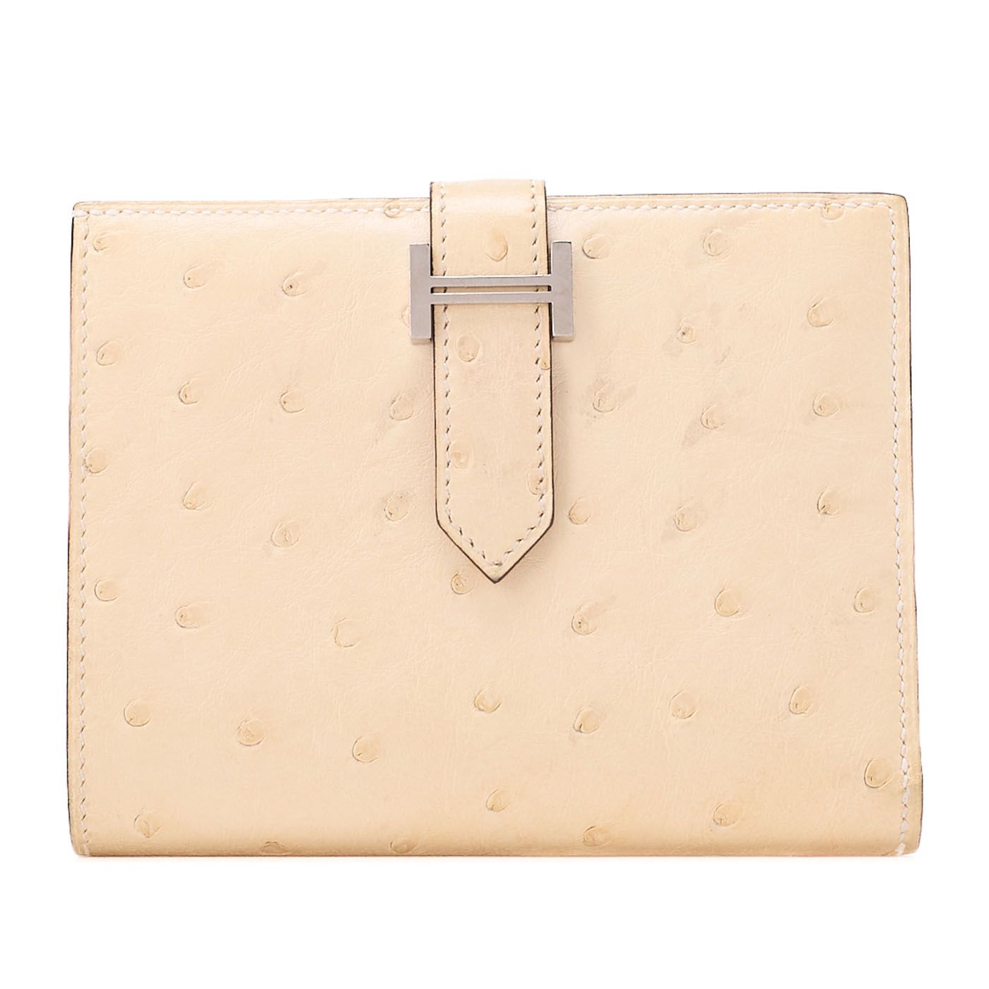 HERMES エルメス ベアンコンパクト 2つ折り財布 オーストリッチ ナタ シルバー金具 レディースウォレット レディース財布 札入れ