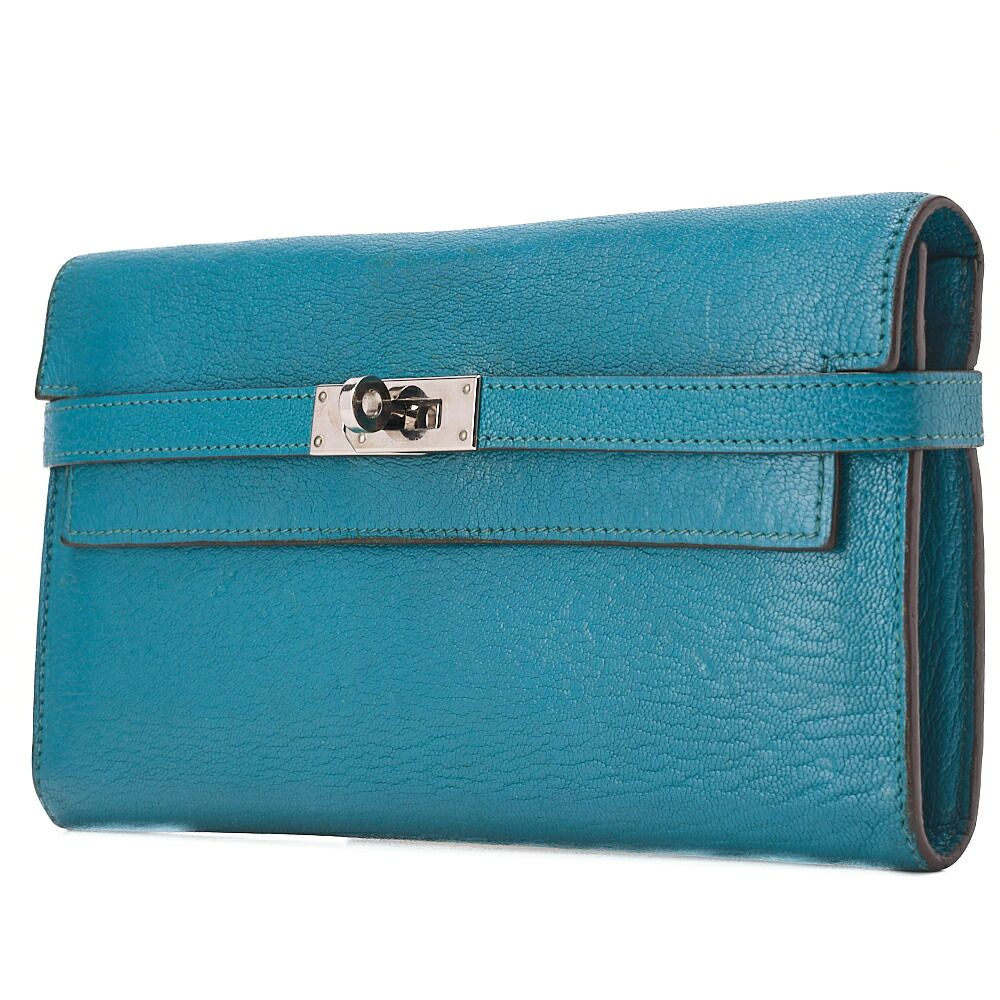 HERMES エルメス ケリーウォレット 2つ折り長財布 シェーブル ヴェールヴェローヌ Vertverone シルバー金具 レディースウォレット レディース長財布