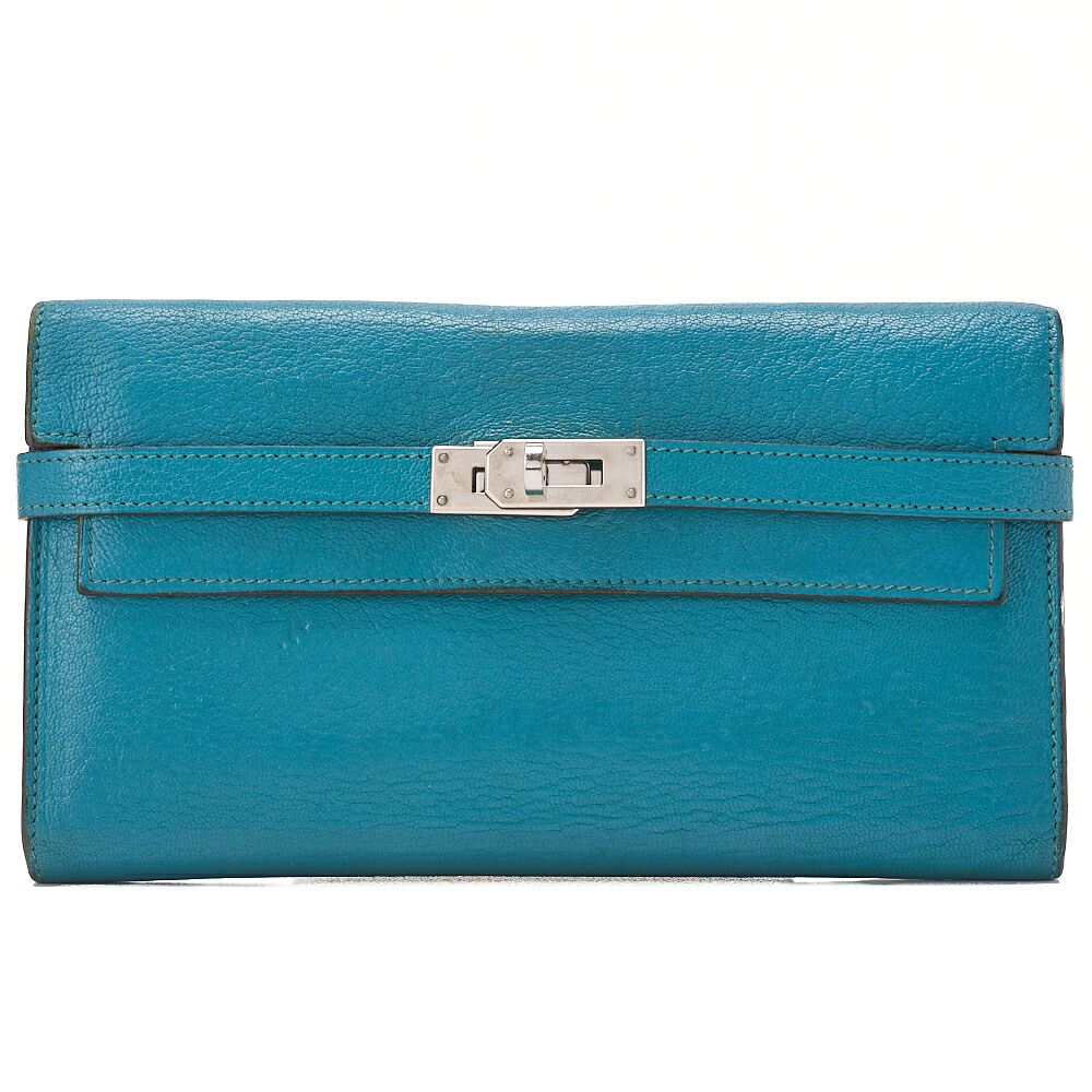 HERMES エルメス ケリーウォレット 2つ折り長財布 シェーブル ヴェールヴェローヌ Vertverone シルバー金具 レディースウォレット レディース長財布