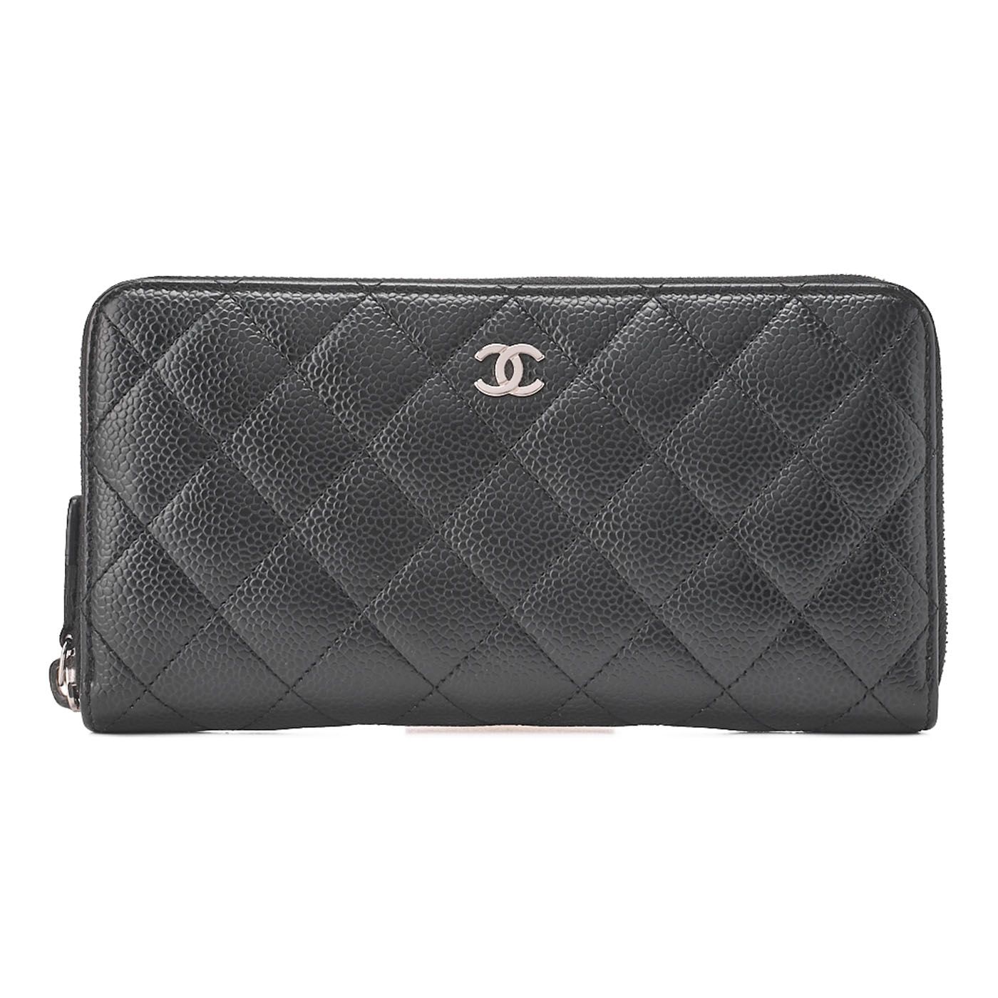 CHANEL シャネル マトラッセ ラウンド長財布 キャビアスキン 黒 シルバー金具 レディースウォレット 財布