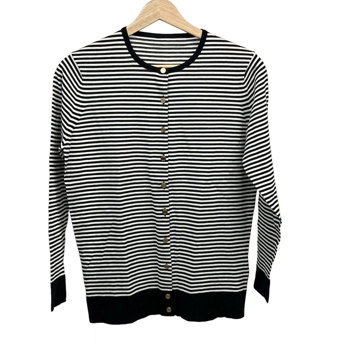MUSE de CLASSE ミューズデドゥーズィエムクラス カーディガン サイズ38 M レディース - 黒×白 長袖 ボーダー