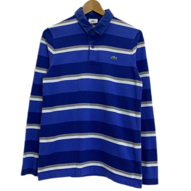 LACOSTE　ポロシャツ　長袖　シャツ　トップス　ハーフボタン　ボーダー　ワンポイント　ブランドロゴ　クロコダイル　刺しゅう　古着