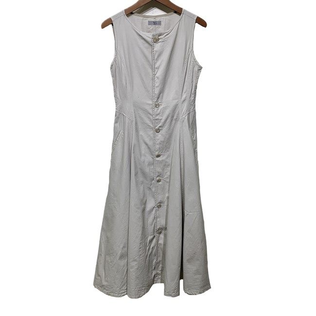 Y s ワンピース ノースリーブ ロング丈 ハーフジップ 無地 レイヤード 裾フ 日本製 ドメスティック 古着