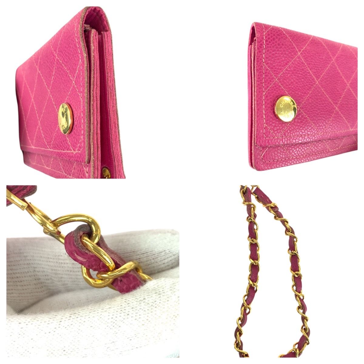 CHANEL シャネル　ヴィンテージ 　ウォレット 美品 CHANEL シャネル ヴィンテージ ピンク ゴールド金具 キャビア