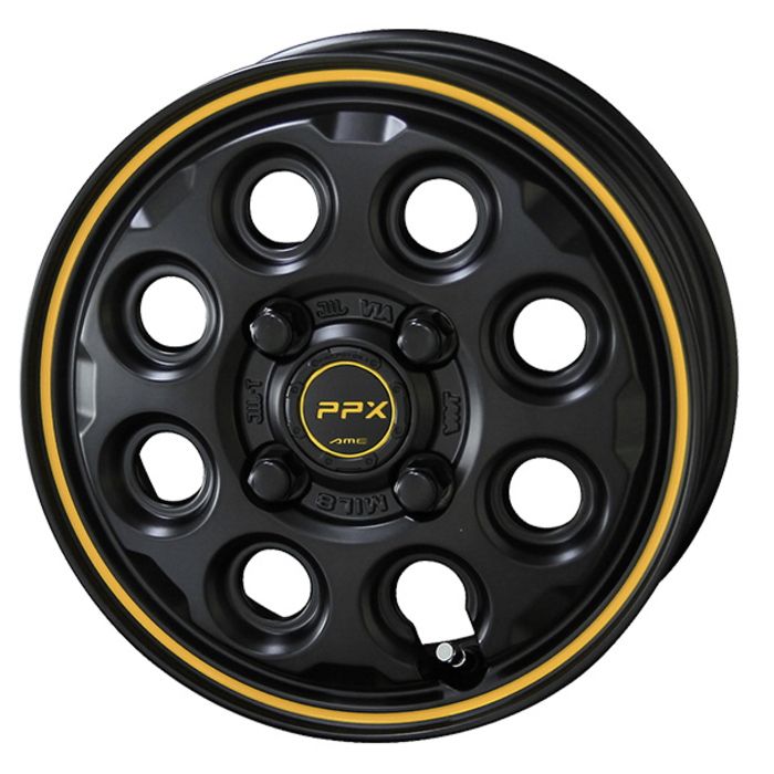 ホイール4本セット 14インチ 4 5 J 45 H 100 PPX MIL 8 セミグロスブラック イエローライン