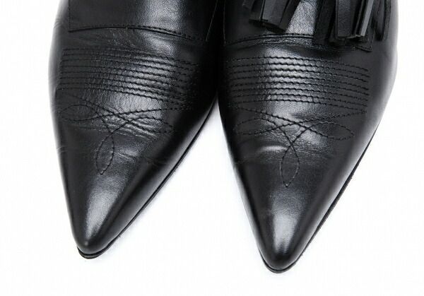 工場 トーガ プルラTOGA PULLA フリンジレザーパンプス 黒38(24cm位