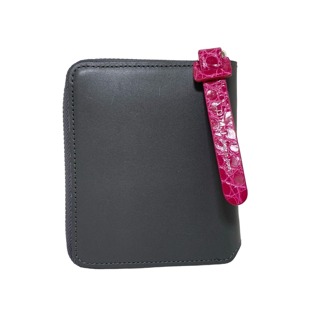 アクセソワ ドゥ マドモワゼル 2つ折り財布 - ダークグレー×ピンク ラウンドファスナー ビー 蜂 スワロフスキークリスタル レザー