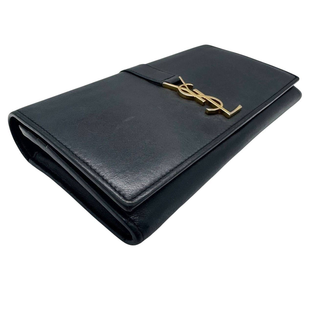 【美品】SAINT LAURENT 長財布 ブラック ゴールド金具　レザー SAINT LAURENT サンローラン 長財布 レザー ブラック YSLロゴ G金具