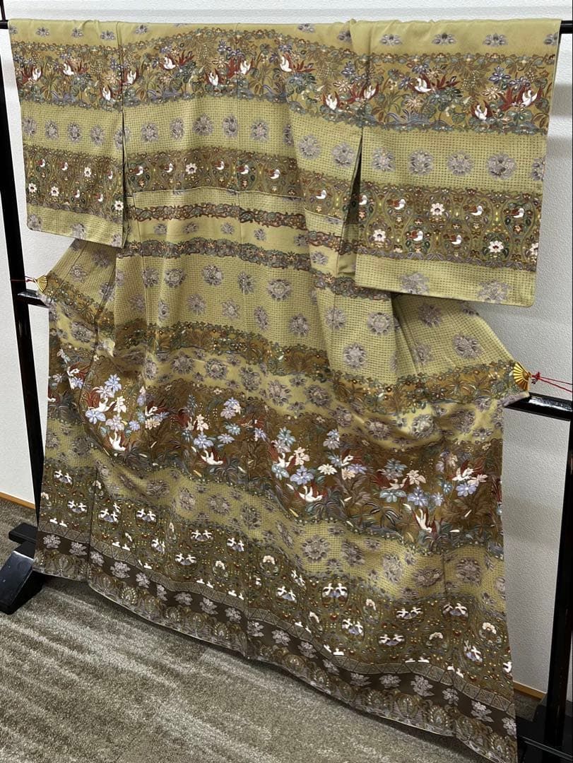 蘇州刺繍 汕頭刺繍 訪問着 向かい鳥 鳥 正絹 躾糸付き ガード加工済 