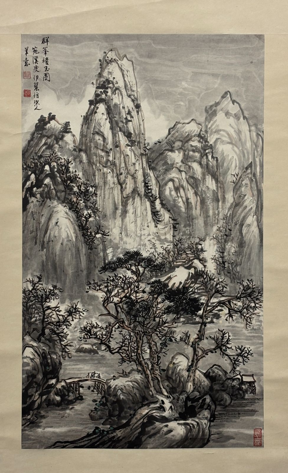 中国画 鄭伊農 作 雪景山水図 立軸 倣古作 和室 茶室 インテリア