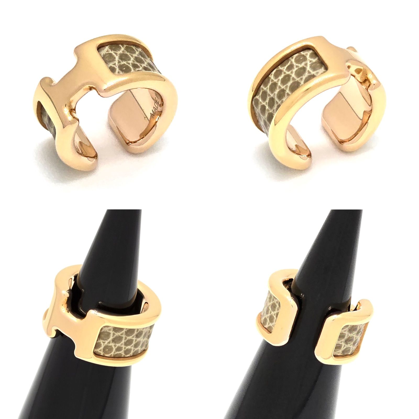 HERMES エルメス オランプ PM イヤーカフ リザード オンブレ系 メタリック仕上げ ゴールデンローズ系 フランス製