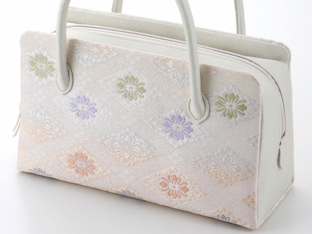 西陣織 帯地 正絹 利休バッグ 手提げ ハンドバッグ ベージュ系 ri-265-J