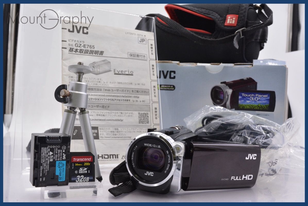 実用 ケンウッド JVC GZ E 765 38 x 元箱 バッテリー ミニ三脚 ソフトケース メモリーカード 取扱説明書付属 mj 7212