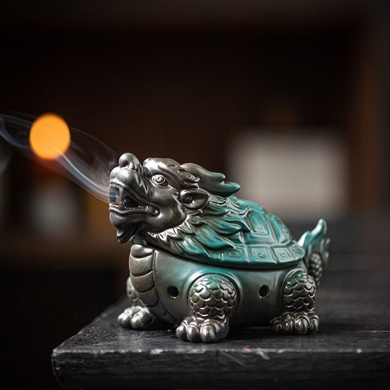 お香 お香立て 線香立て 香炉 龍亀 龍 ドラゴン 蚊取り線香 ブルー 青