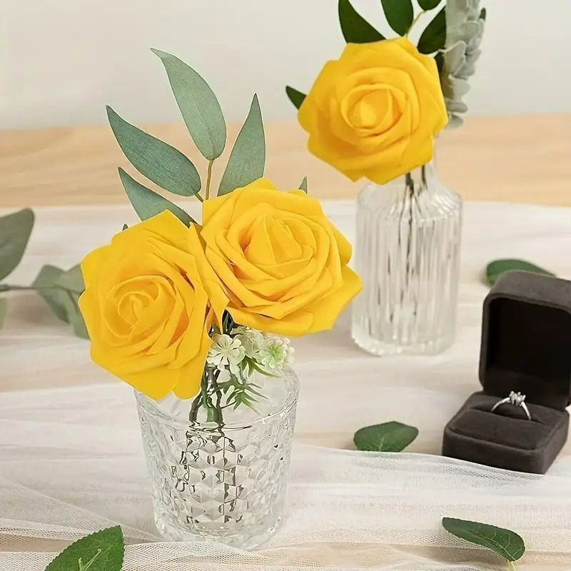 造花 25本セット フェイクフラワー 薔薇 エレガント イエロー 黄色