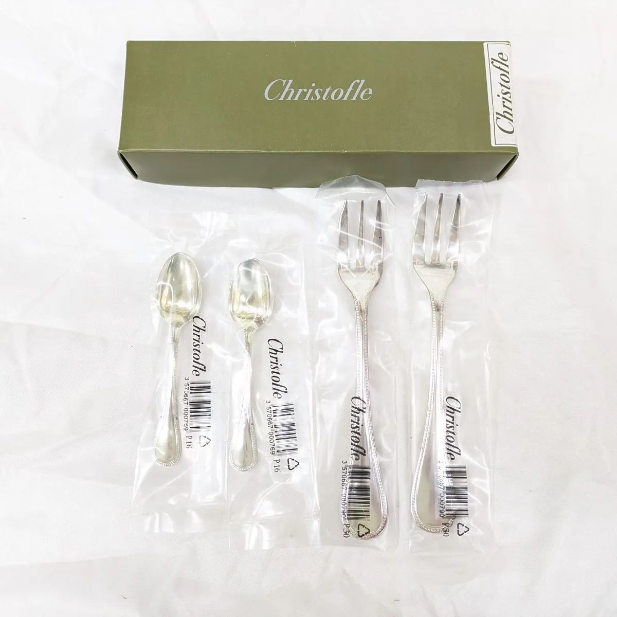 未使用Christofle シルバースプーン 2本セット 未使用 CHRISTOFLE/クリストフル デミタススプーン2本 フォーク2本