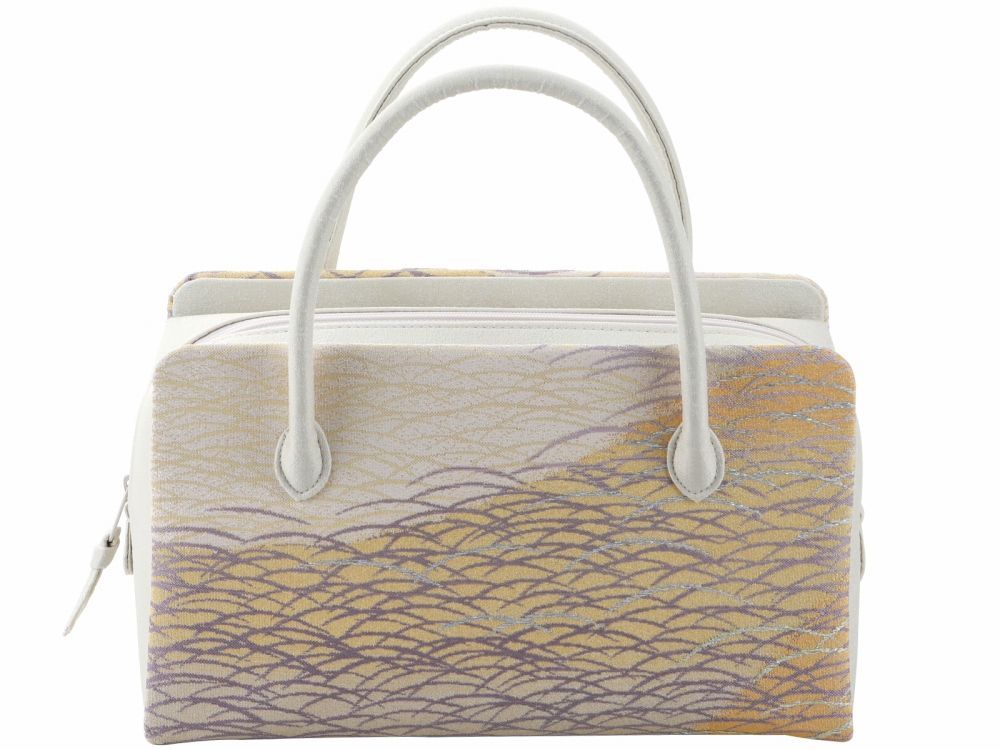 西陣織 帯地 正絹 利休バッグ 手提げ ハンドバッグ ベージュ系 パープル ri-265-H