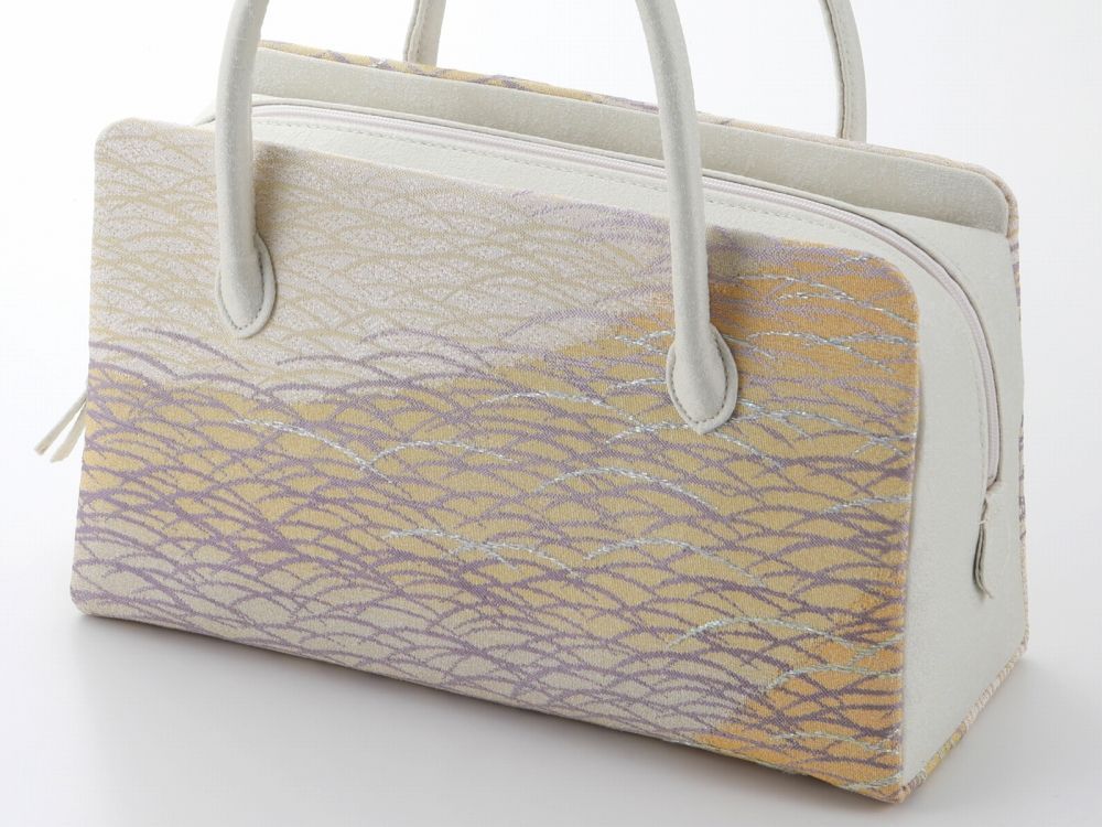 西陣織 帯地 正絹 利休バッグ 手提げ ハンドバッグ ベージュ系 パープル ri-265-H